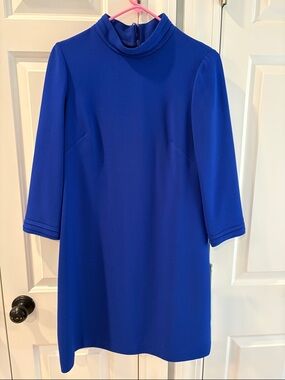 Mock-Neck Dress in Cobalt Blue